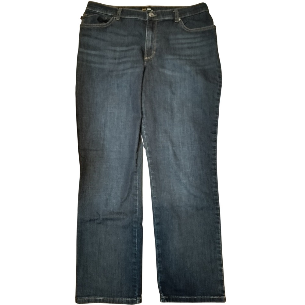 Lee Relaxed‎ Fit Straight Leg Jeans Women's Size 14 Short Dark Wash Denim